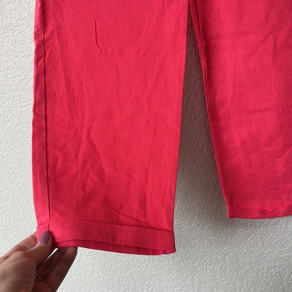 J Crew Cropped Pants Draw String Linen Bright Neon Pink size 8 - Picture 6 of 11